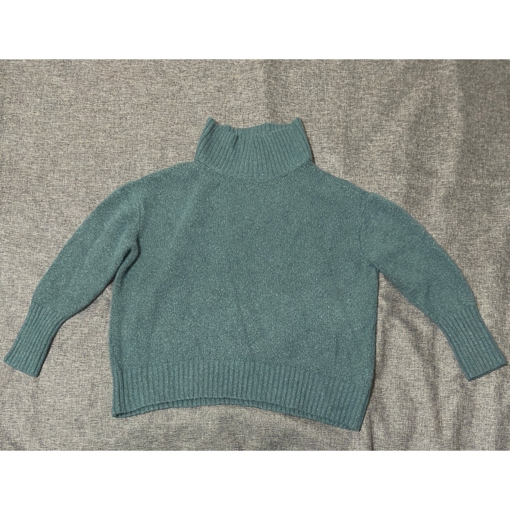 Cynthia Rowley Womens Large Sweater Green Mock Neck Wool Blend Ribbed Knit